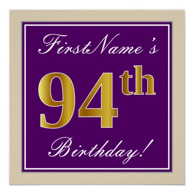 Poster Elégant, pourpre, Faux Gold 94ème anniversaire + N (Devant)