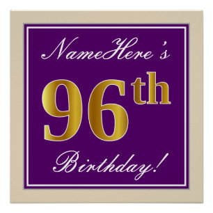 Poster Elégant, pourpre, Faux Gold 96ème anniversaire + N