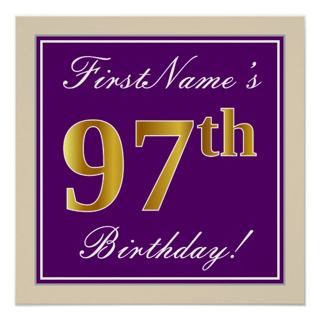 Poster Elégant, pourpre, Faux Gold 97ème anniversaire + N (Devant)