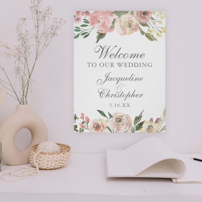 Poster Élégant printemps floral | Bienvenue à notre Maria (Créateur téléchargé)
