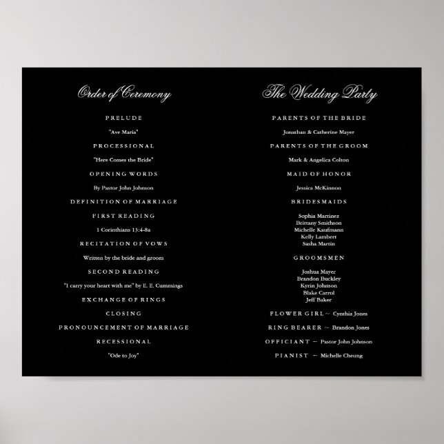 Poster Élégant programme de mariage de script à l'intérie (Devant)