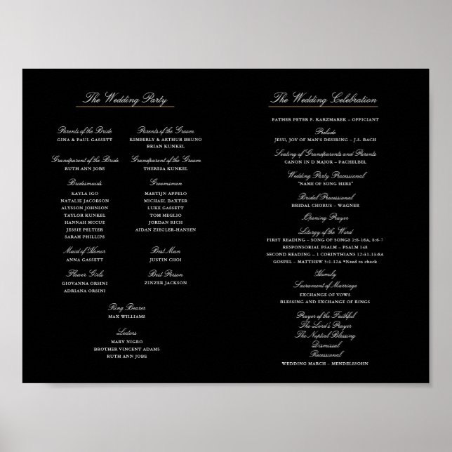 Poster Élégant programme de mariage de script à l'intérie (Devant)