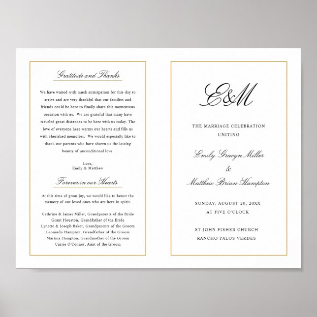 Poster Élégant programme de mariage Monogramme à l'extéri (Devant)