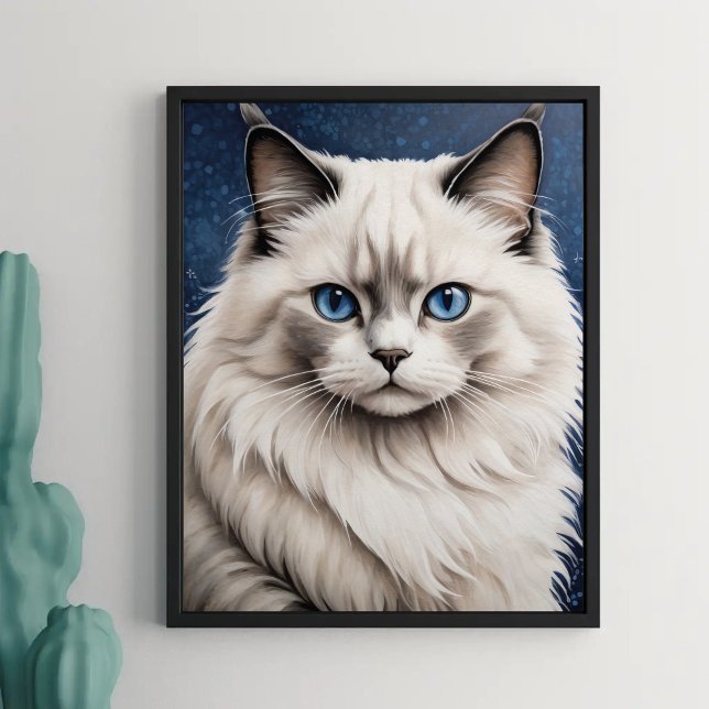 Poster Élégant Ragdoll Chat Portrait Oeil Bleu (Créateur téléchargé)