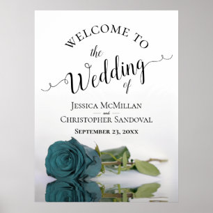 Poster Elégant reflet Turquoise Rose Chic Mariage Bienven