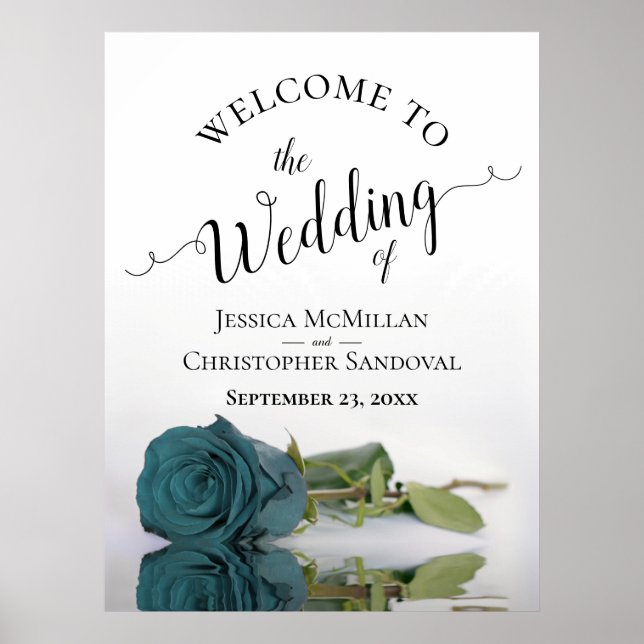 Poster Elégant reflet Turquoise Rose Chic Mariage Bienven (Devant)