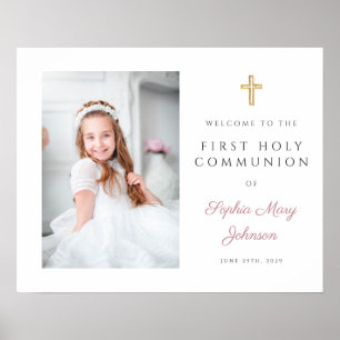 Poster Elégant rose fille photo Première communion Bienve