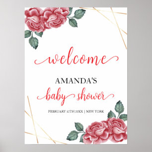 Poster Elégant Rose Floral Baby shower  d'amour Bienvenue
