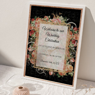Poster Élégant Rose Floral Black Blush Mariage de bienven