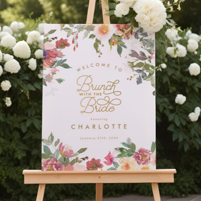 Poster Élégant rose Floral Fête des mariées or diaphragme (Créateur téléchargé)