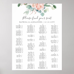 Poster Élégant rose floral simple Mariage carte de siège
