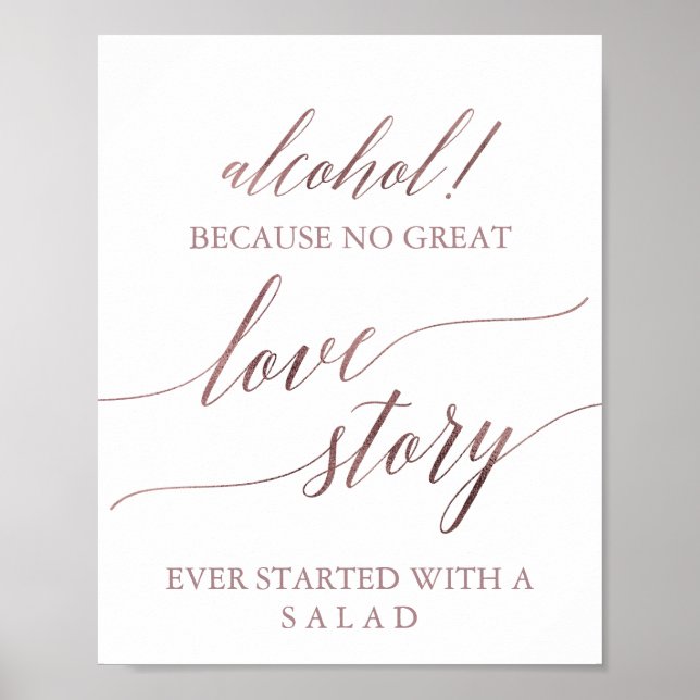 Poster Élégant Rose Gold Calligraphie Alcool Love Story (Devant)