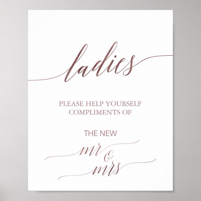 Poster Élégant Rose Gold Calligraphie Dames Salle de bain (Devant)