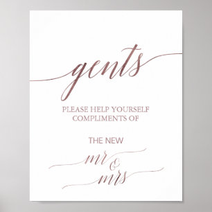 Poster Élégant Rose Gold Calligraphie Gents Salle de bain