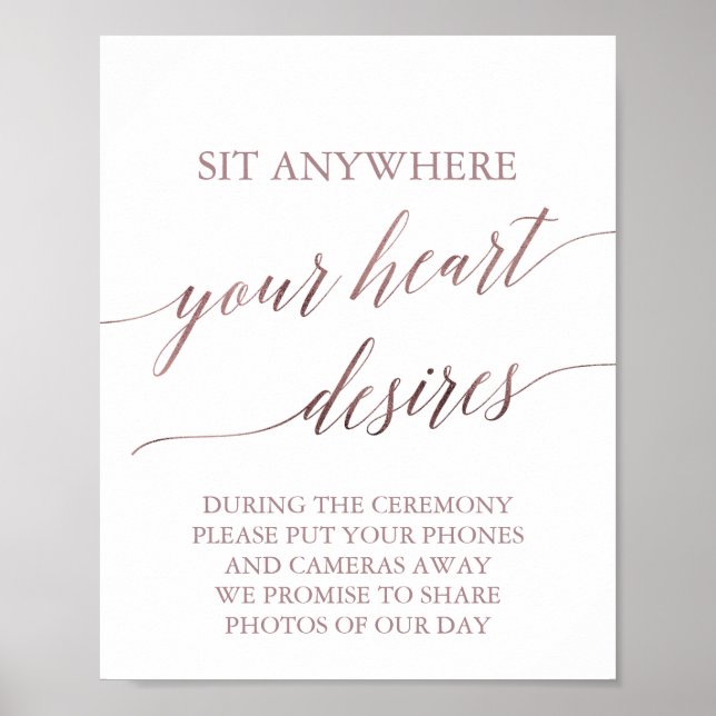 Poster Élégant Rose Gold Calligraphie Votre coeur désire (Devant)