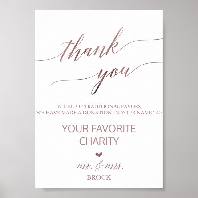 Poster Élégant Rose Gold Calligraphy Dons Favoriser Signe (Devant)