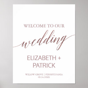 Poster Élégant Rose Gold Calligraphy Mariage Bienvenue