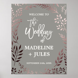 Poster Elégant Rose Gold et Grey Mariage Bienvenue