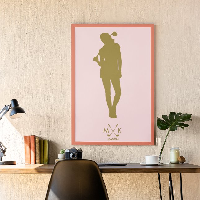 Poster Élégant rose pâle | Lady Golfer moderne (Créateur téléchargé)