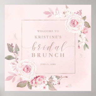 Poster Élégant Rose Poudré Aquarelle Brunch de Mariée Bie