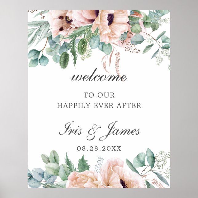 Poster Elégant rose rose rose rose pâle Mariage floral Bi (Devant)