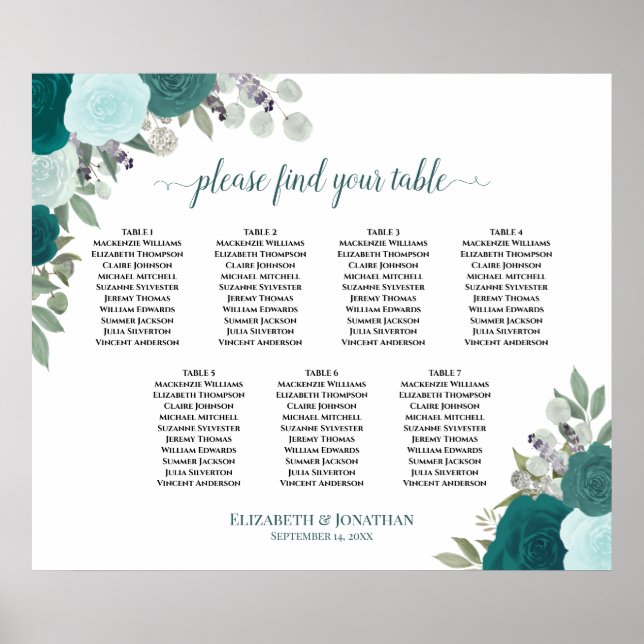 Poster Élégant Rose Turquoise 7 Mariage de table (Devant)