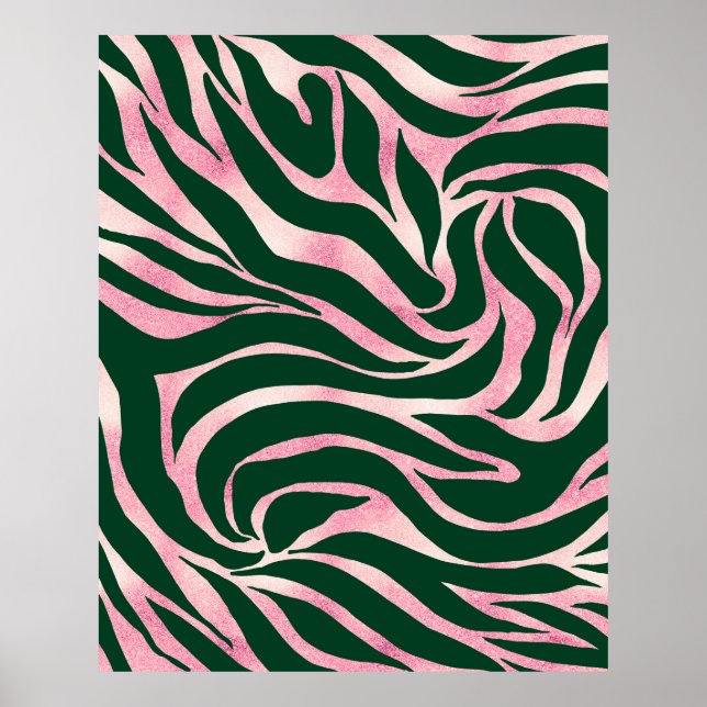 Poster Elégant Rose vert Parties scintillant or Zebra (Devant)