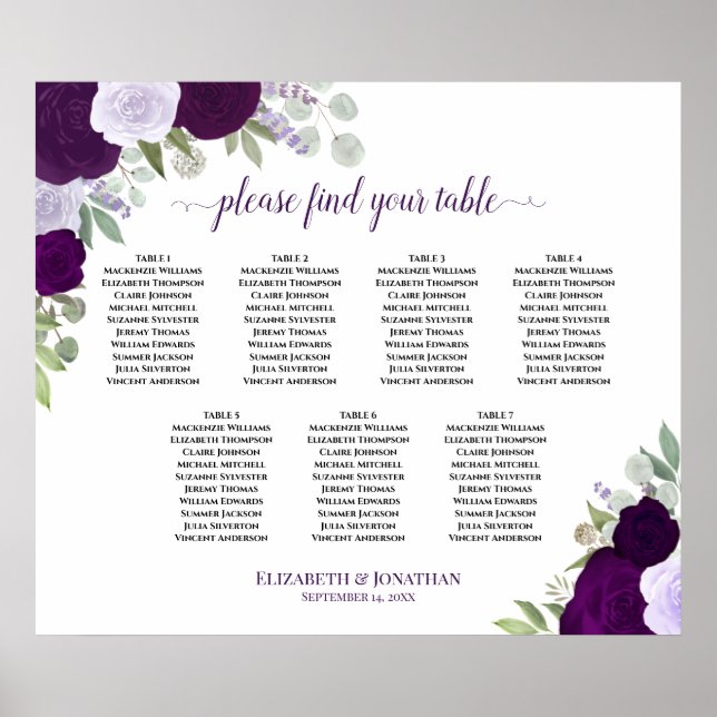 Poster Élégant Rose violet 7 Mariage de table (Devant)