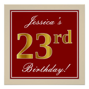 Poster Elégant, Rouge, Faux Gold 23ème anniversaire; Nom