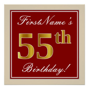 Poster Elégant, Rouge, Faux Gold 55e anniversaire; Nom pe