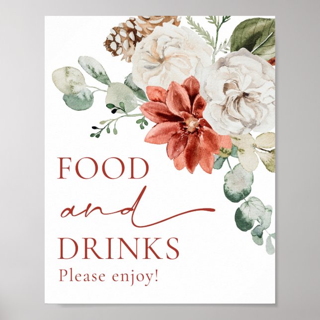 Poster Élégant rouge hiver Noël nourriture et boissons Si (Devant)