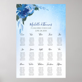 Poster Elégant Royal Blue Aquarelle Floral Verdure