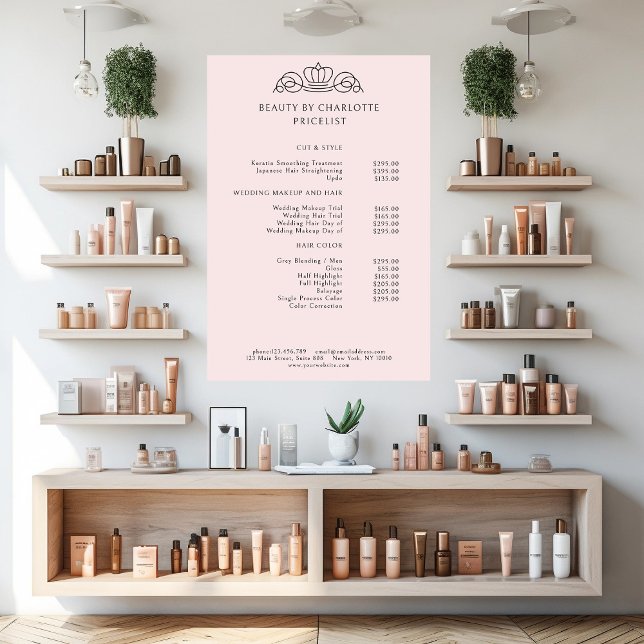 Poster Elégant, royal, liste de prix rose pâle (Créateur téléchargé)