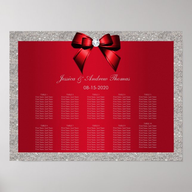 Poster Elégant Ruby Rouge, Mariage Parties scintillant ar (Devant)