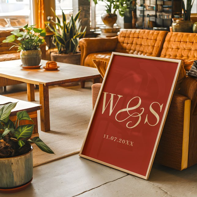 Poster Elégant rustique paraphé mariage (Créateur téléchargé)