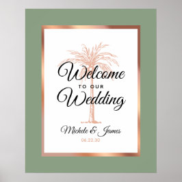 Poster Elégant Sage Green Rose Gold Palm Mariage Bienvenu