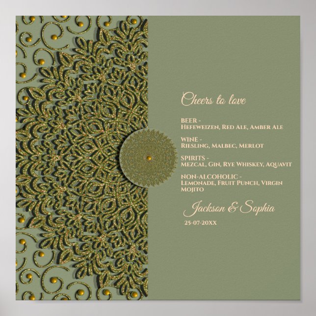 Poster Elégant Sage moderne vert & or classique panneau d (Devant)