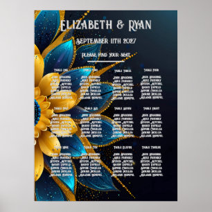 Poster Élégant Sapphire et Mariage Floral Or