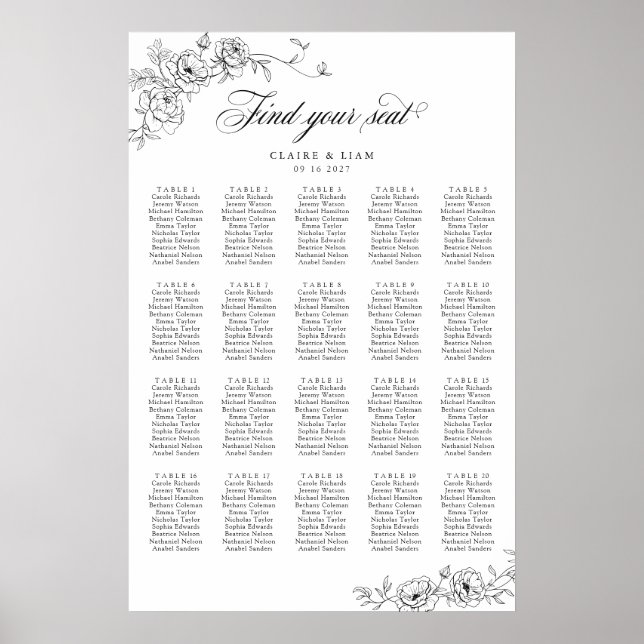 Poster Élégant Scrip 20 Table Rose Mariage Siège Graphiqu (Devant)