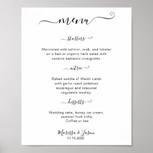 Poster Élégant Script 3 cours Menu Mariage