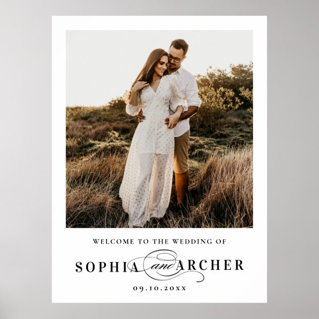 Poster Elegant Script Black and White Wedding Welcome (Devant)