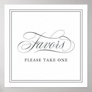 Poster Élégant Script fleurit Mariage Faveurs Signer
