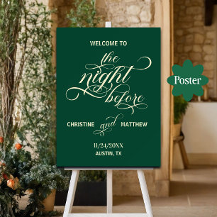 Poster Élégant Script La Nuit Avant L'Accueil Turquoise