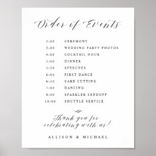 Poster Élégant Script Mariage de l'ordre des événements S