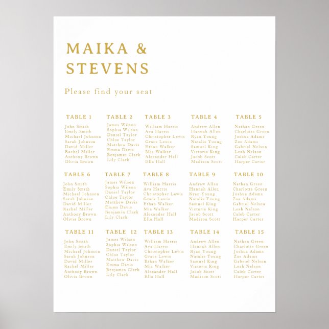 Poster Élégant Script Mariage Table Sieger Chart Mousse (Devant)