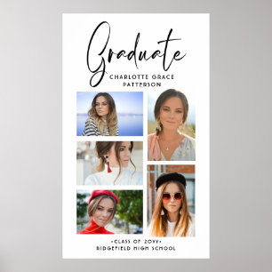 Poster Élégant Script Multi Photo Graduate