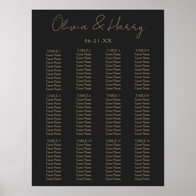 Poster Élégant Script Simple moderne Mariage Seating Char (Devant)
