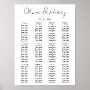 Poster Élégant Script Simple moderne Mariage Seating Char