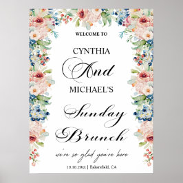 Poster Élégant Script 'Sunday Brunch' Mariage Floral