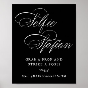 Poster Élégant Selfie Station Script blanc Médias socia